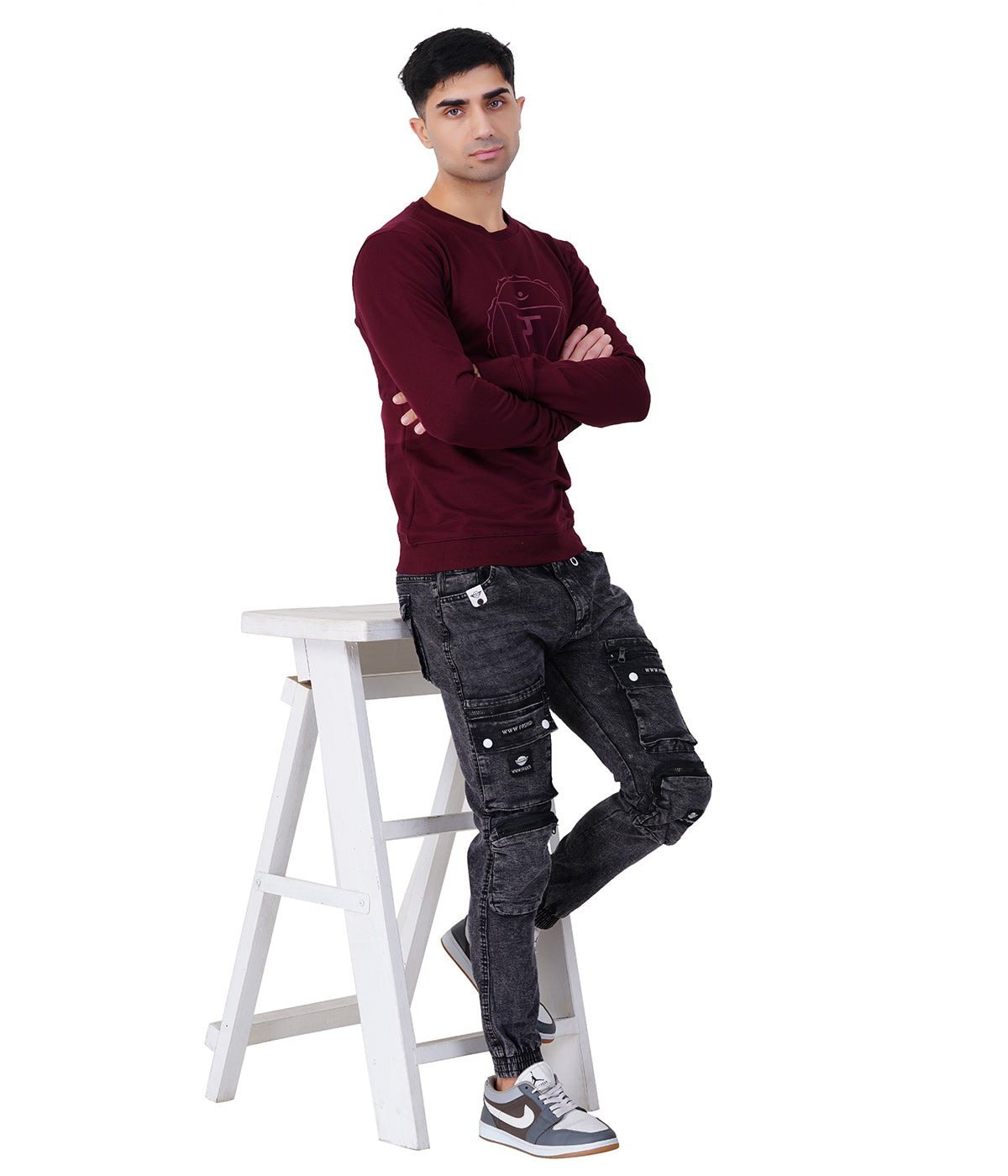 Wine Red Printed Sweat Shirts