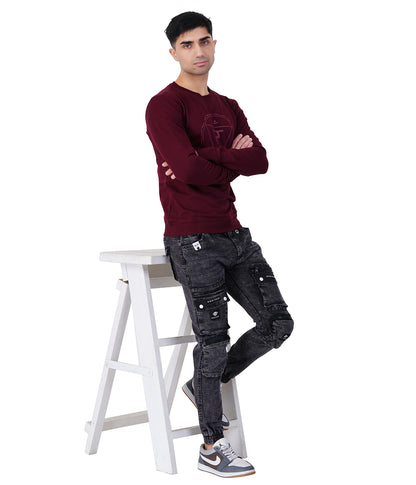Wine Red Printed Sweat Shirts
