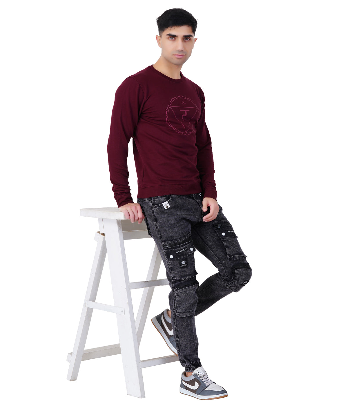 Wine Red Printed Sweat Shirts