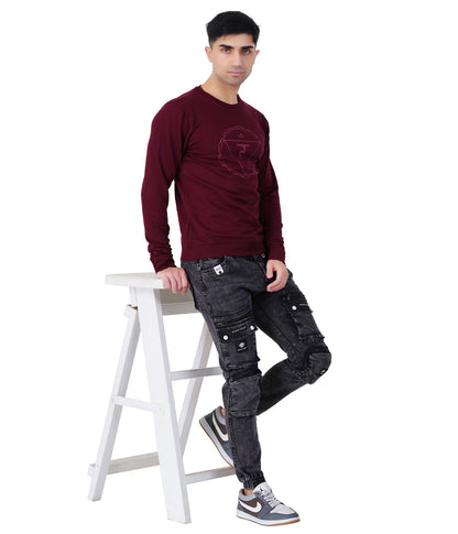 Wine Red Printed Sweat Shirts