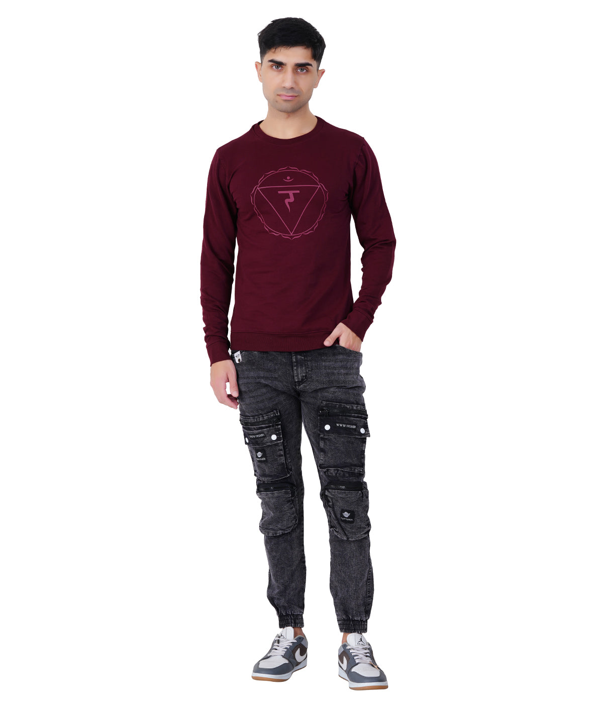 Wine Red Printed Sweat Shirts