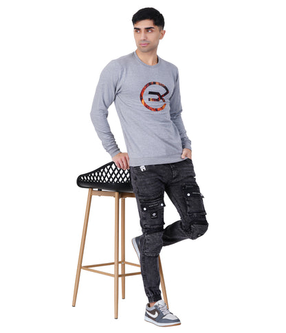 Grey Melange Printed Sweat Shirts
