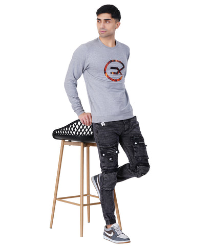 Grey Melange Printed Sweat Shirts