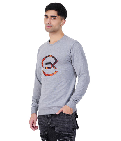 Grey Melange Printed Sweat Shirts