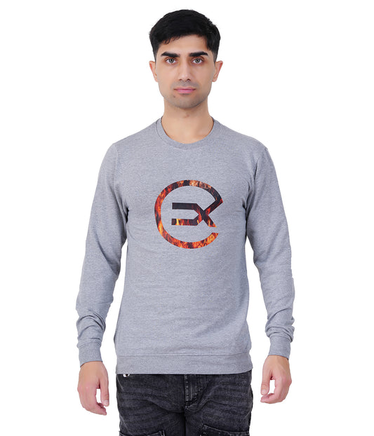 Grey Melange Printed Sweat Shirts